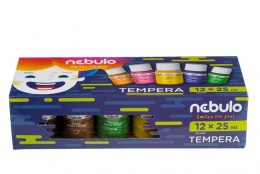 Tempera készlet, tégelyes, 25 ml, NEBULO, 12 különböző szín